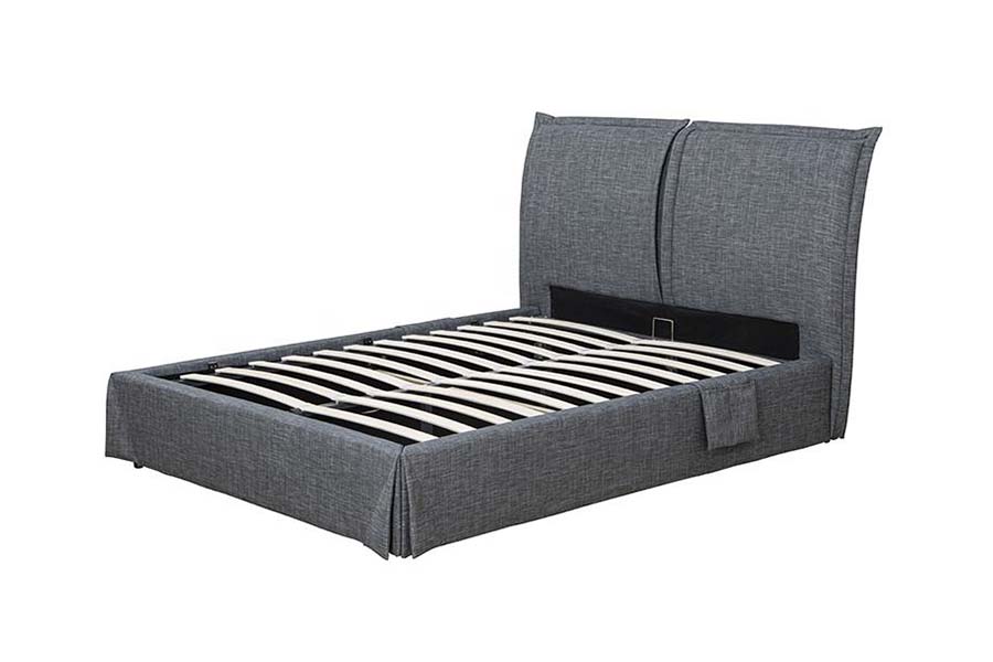 1530 Leapacha Upholstered Fabraic Línéadaigh Fráma Leaba Stórála Upholstered