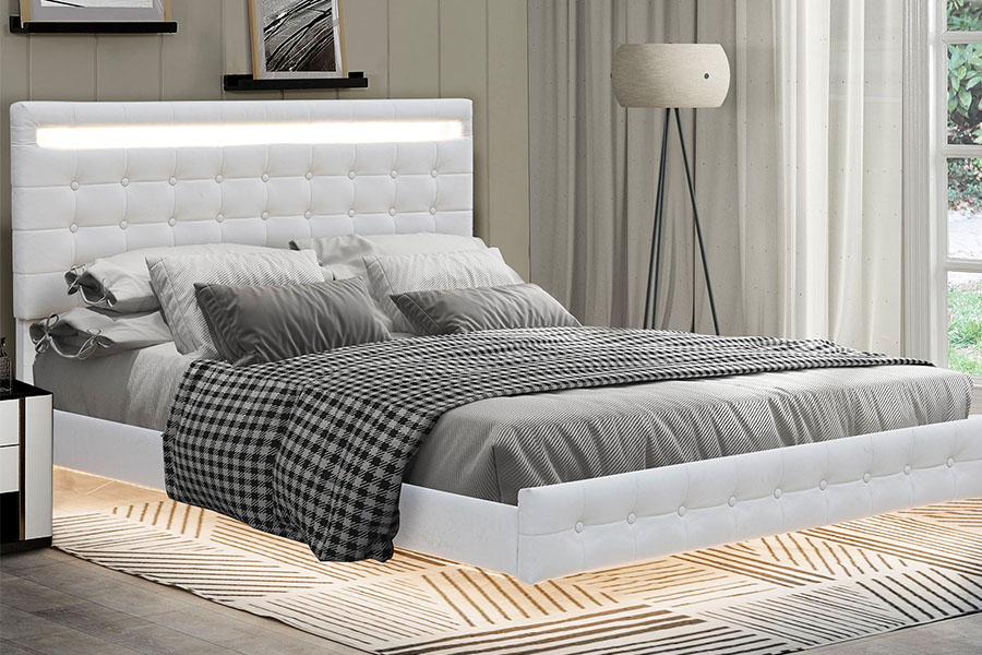 4209 Fráma Leaba Upholstered LED Inchoigeartaithe Méid Rí