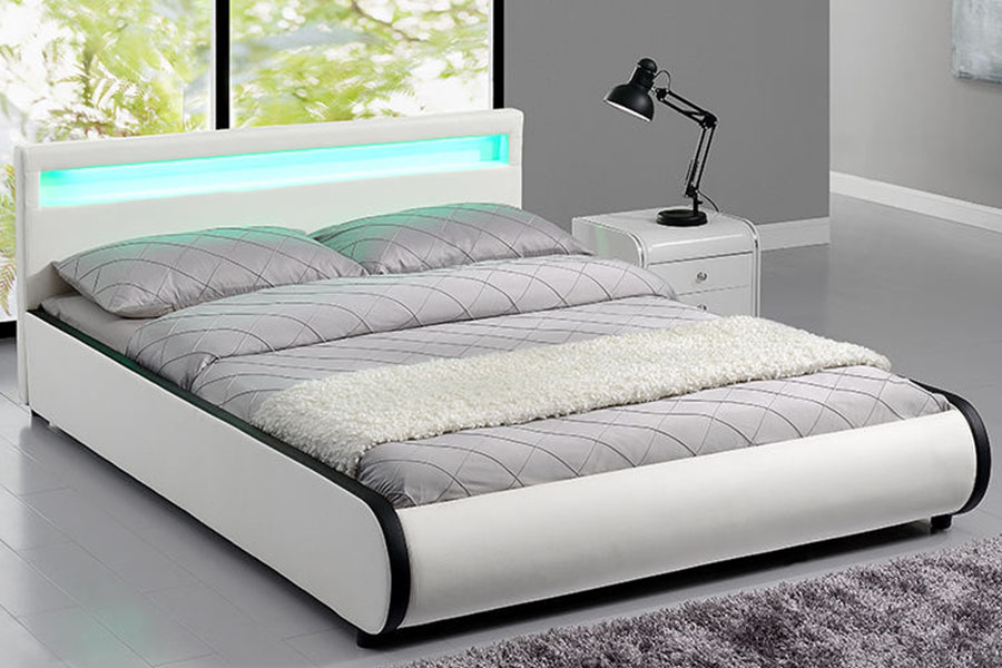 1125-1 Leaba Dúbailte Leathar PU Adhmad Soladach Upholstered