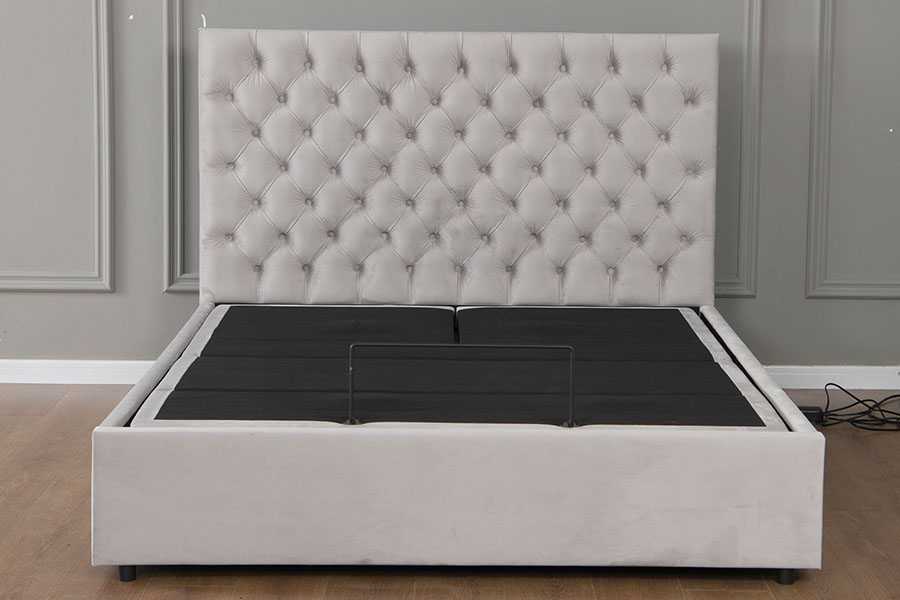 4963 Fráma Leaba Stórála Diamond Velvet Grey Inchoigeartaithe Leictreach