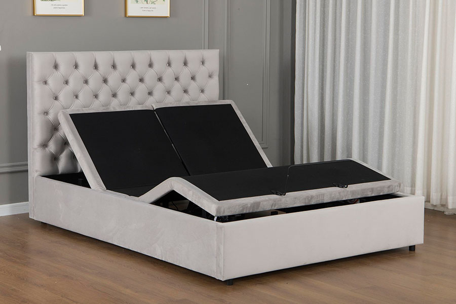 4963 Fráma Leaba Stórála Diamond Velvet Grey Inchoigeartaithe Leictreach
