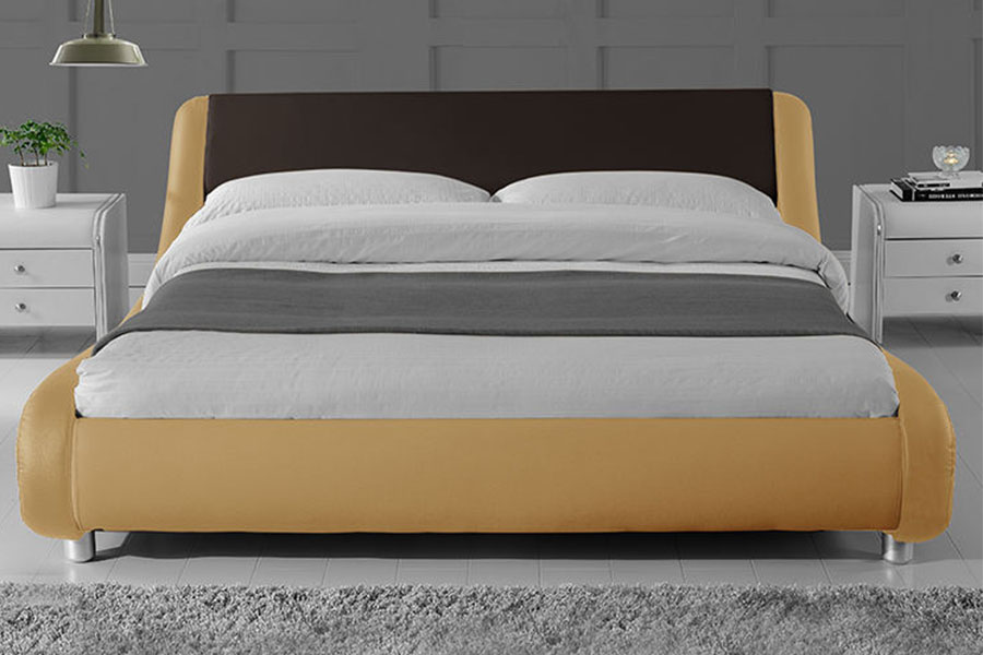 1140-1 Leathar Sintéiseach Dual-Tone LED Fráma Leaba Upholstered