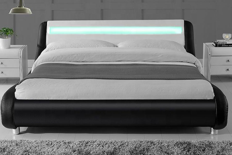 1140-1 Leathar Sintéiseach Dual-Tone LED Fráma Leaba Upholstered
