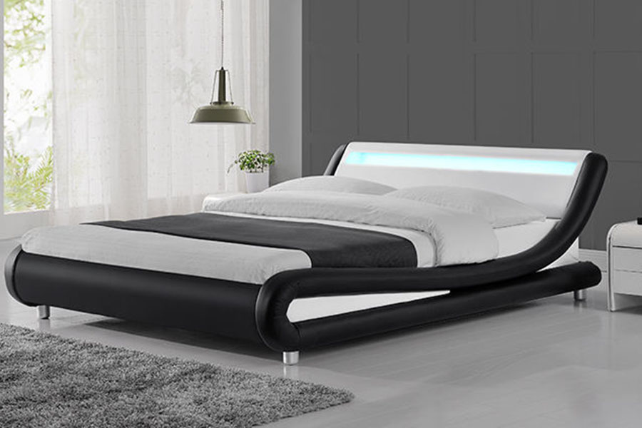 1140-1 Leathar Sintéiseach Dual-Tone LED Fráma Leaba Upholstered