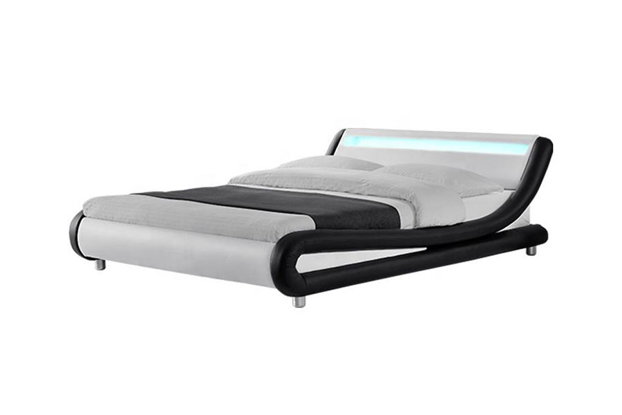 1140-1 Leathar Sintéiseach Dual-Tone LED Fráma Leaba Upholstered