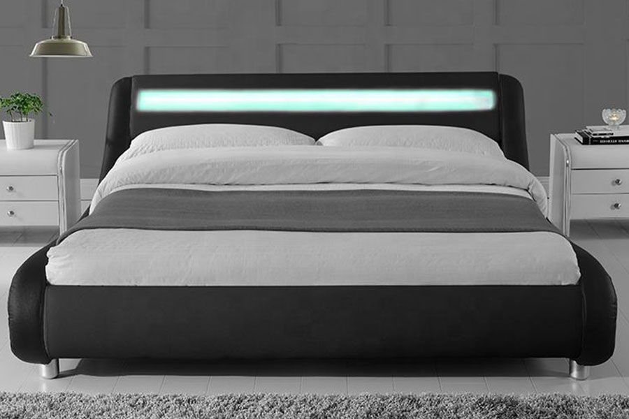 1140-1 Leathar Sintéiseach Dual-Tone LED Fráma Leaba Upholstered