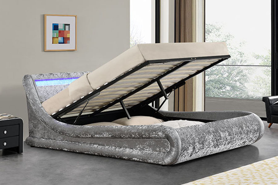 1138G Rí Ottoman LED PU Leathar Fráma Leaba Upholstered