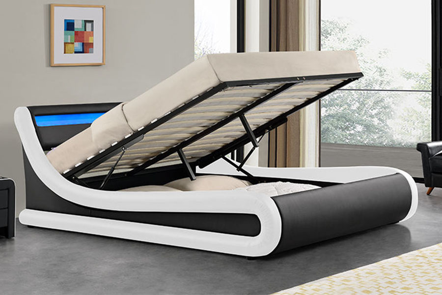 1138G Rí Ottoman LED PU Leathar Fráma Leaba Upholstered