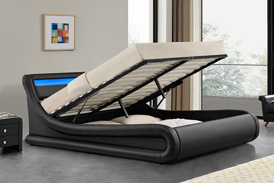 1138G Rí Ottoman LED PU Leathar Fráma Leaba Upholstered