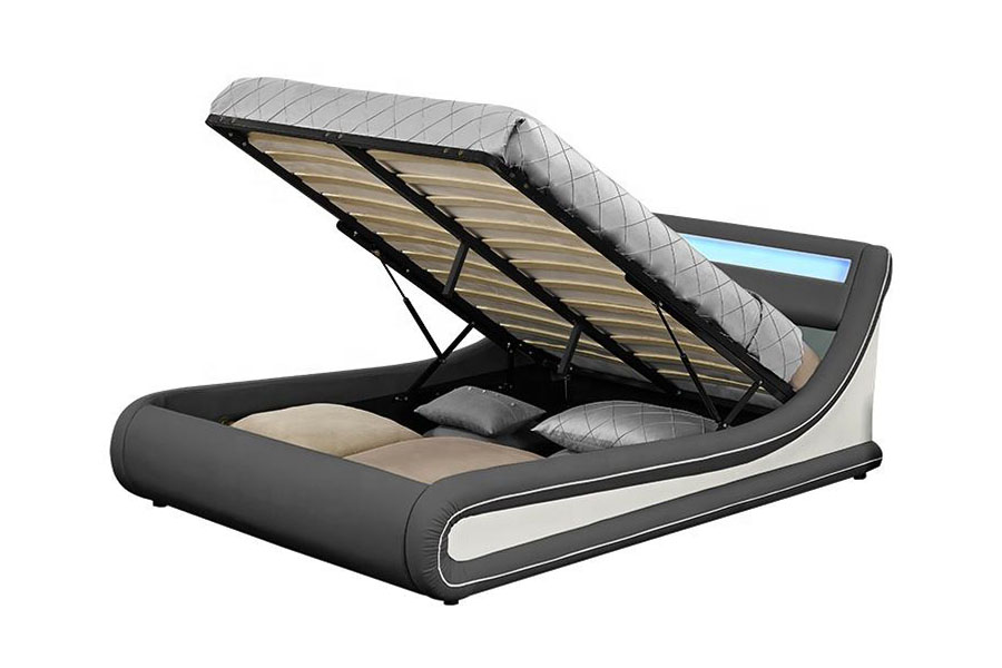 1138G Rí Ottoman LED PU Leathar Fráma Leaba Upholstered