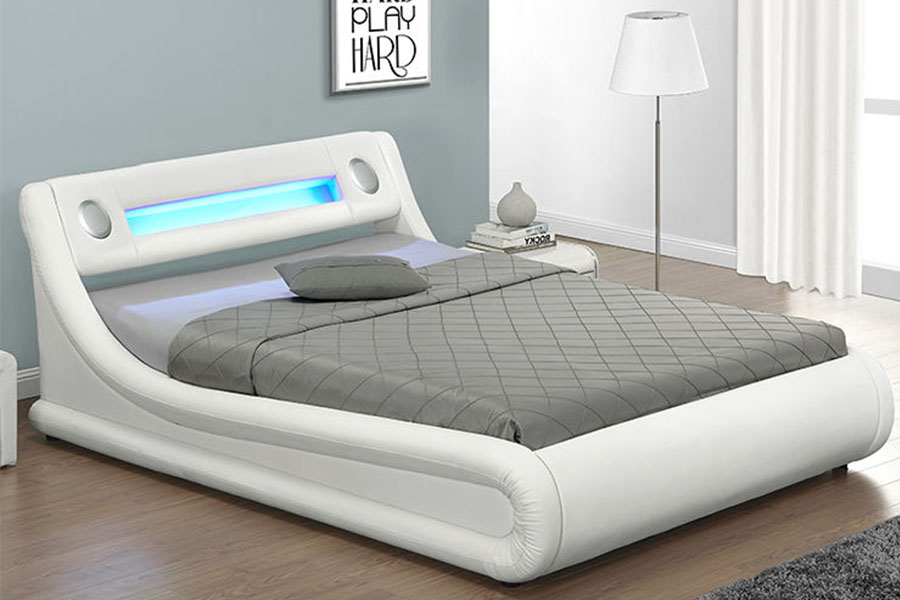 1138G Rí Ottoman LED PU Leathar Fráma Leaba Upholstered