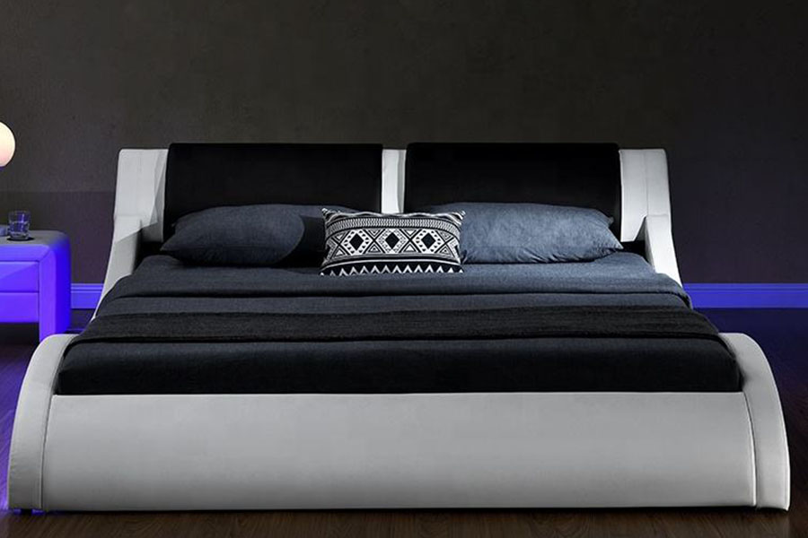 1187-1 Cruth S-Iodálach LED Leathar Rí Fráma Leaba Upholstered
