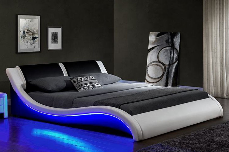 1187-1 Cruth S-Iodálach LED Leathar Rí Fráma Leaba Upholstered
