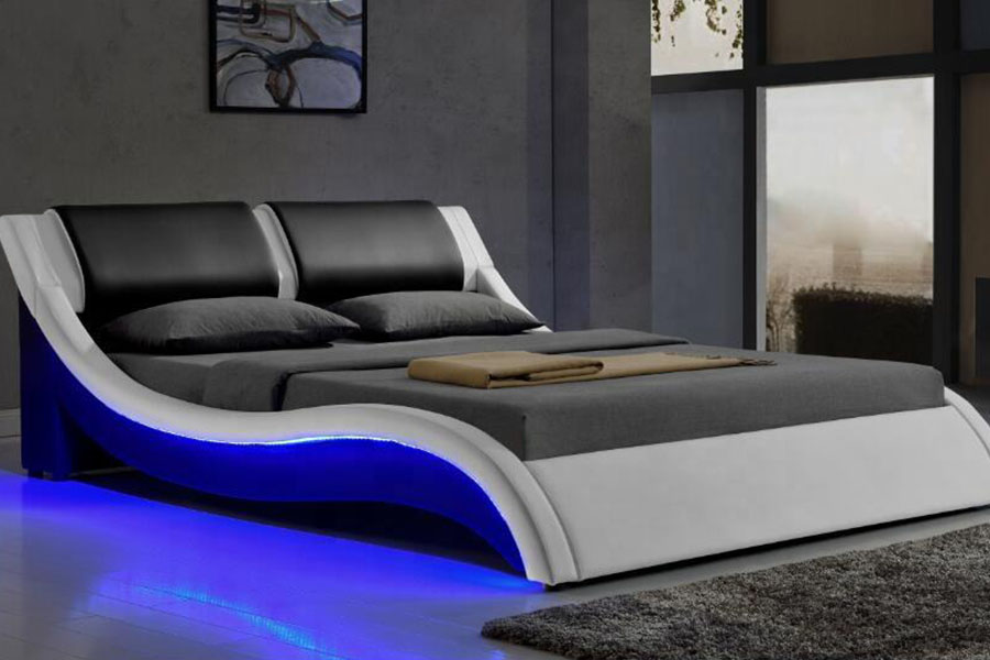 1187-1 Cruth S-Iodálach LED Leathar Rí Fráma Leaba Upholstered