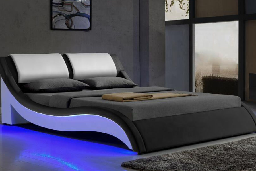 1187-1 Cruth S-Iodálach LED Leathar Rí Fráma Leaba Upholstered