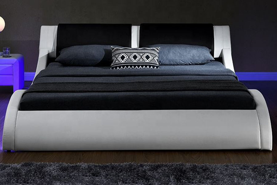 1178-1 Tonn-Cosúil le Fráma LED Leathar Banríona Rí Upholstered Leaba