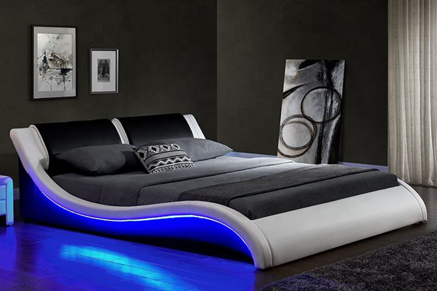 1178-1 Tonn-Cosúil le Fráma LED Leathar Banríona Rí Upholstered Leaba
