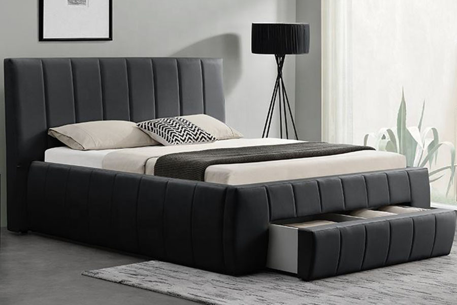 1238D Eorpach PU-Leathar Drawer-Stórála Rí Fráma Leaba Upholstered