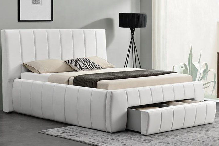 1238D Eorpach PU-Leathar Drawer-Stórála Rí Fráma Leaba Upholstered