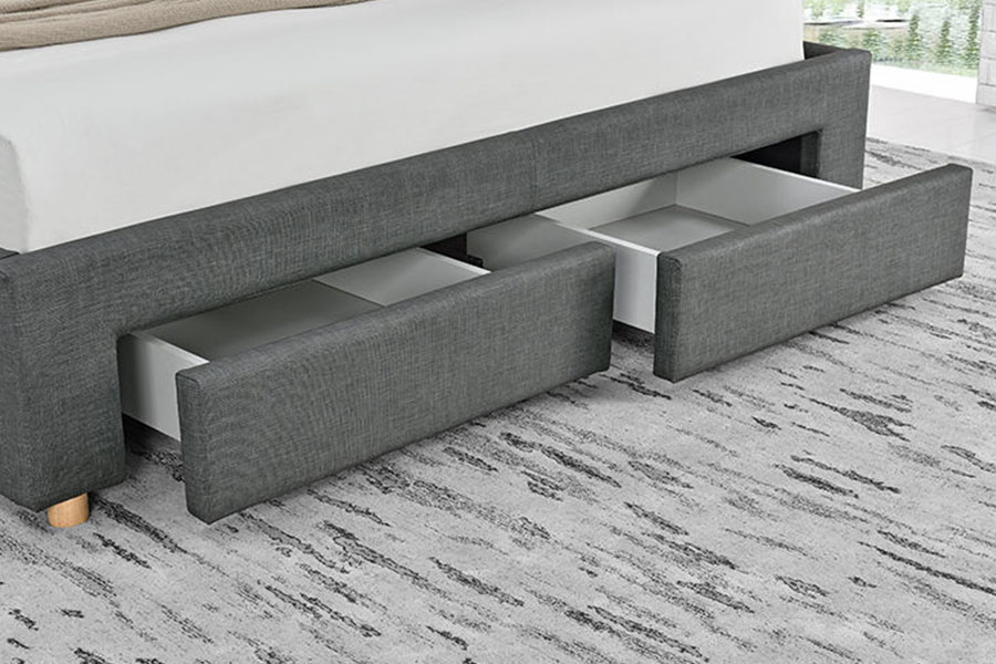 1216D Fráma Leaba Stórála Cumhdaithe Fabraic Ceithre Drawer Minimalist