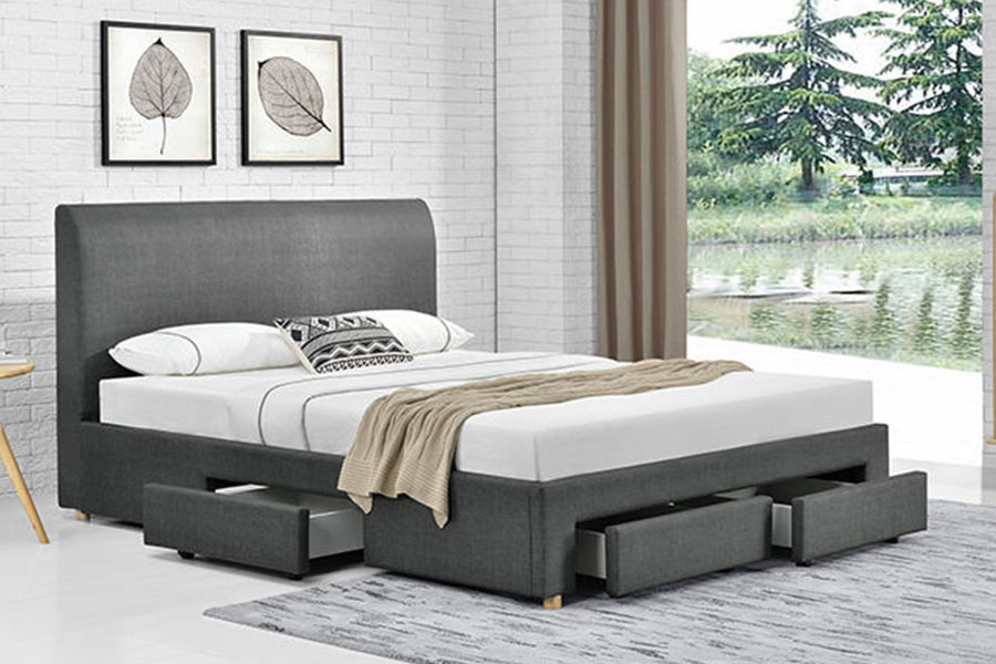 1216D Fráma Leaba Stórála Cumhdaithe Fabraic Ceithre Drawer Minimalist
