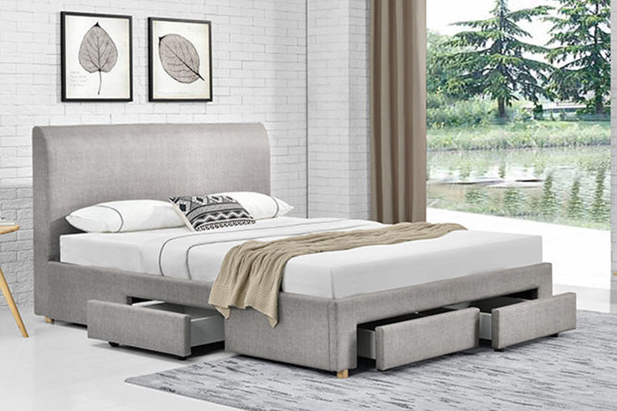 1216D Fráma Leaba Stórála Cumhdaithe Fabraic Ceithre Drawer Minimalist