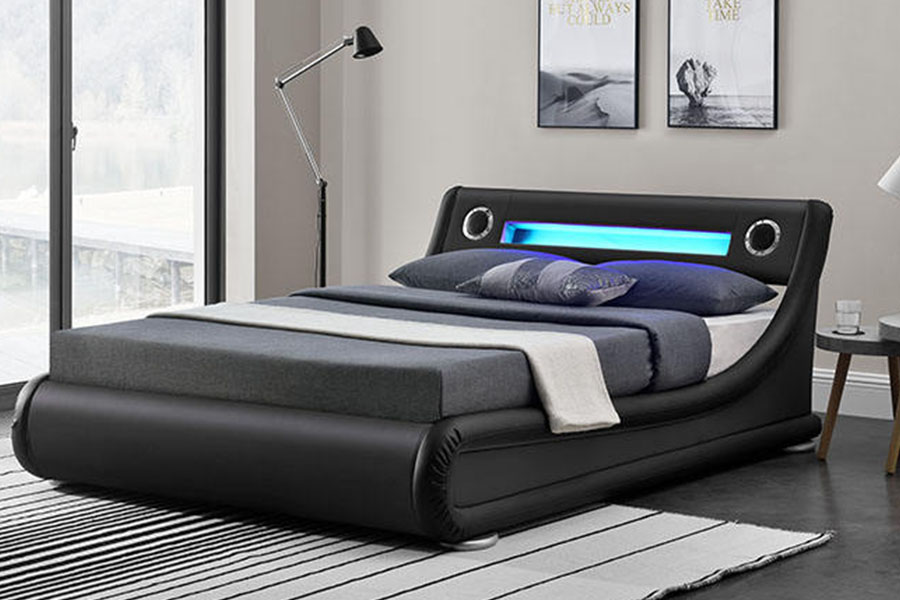 1324-1GS Gorgeous LED Cainteoir Leathar Ardaitheoir Gáis Stóráil Fráma Leaba Upholstered