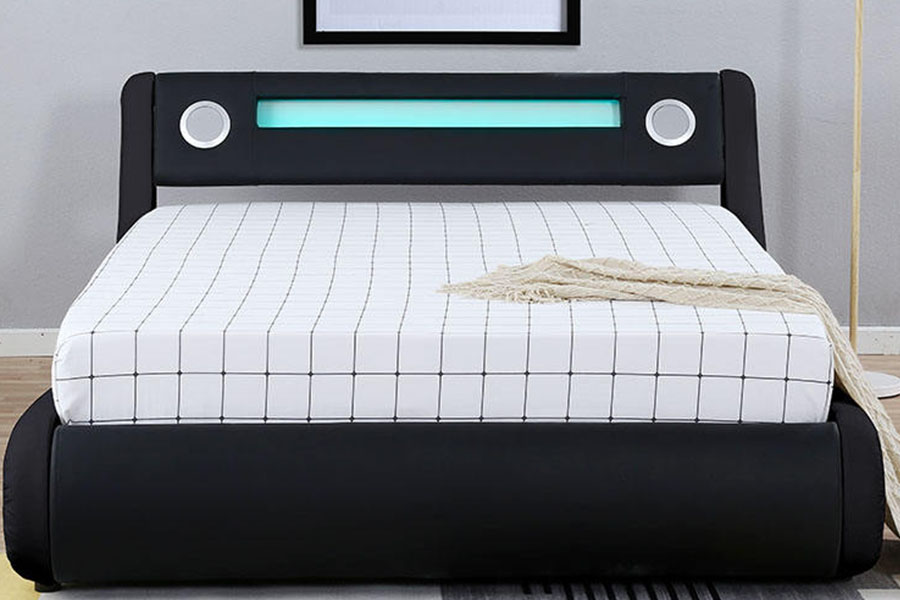 1324-1GS Gorgeous LED Cainteoir Leathar Ardaitheoir Gáis Stóráil Fráma Leaba Upholstered