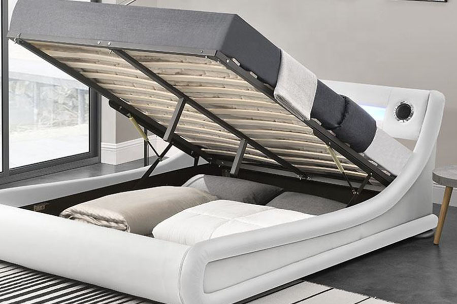 1324-1GS Gorgeous LED Cainteoir Leathar Ardaitheoir Gáis Stóráil Fráma Leaba Upholstered