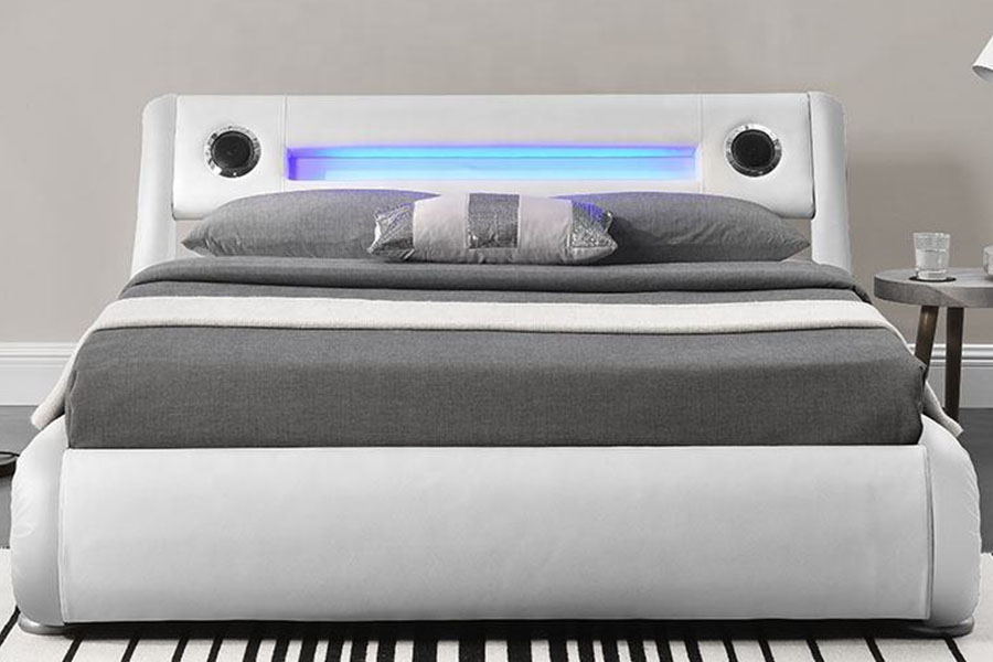 1324-1GS Gorgeous LED Cainteoir Leathar Ardaitheoir Gáis Stóráil Fráma Leaba Upholstered