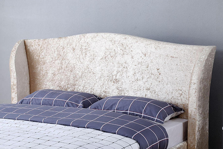 1320G Champagne-Velvet Oisrí-Críochnaigh Ottoman Fráma Leaba Stórála Upholstered