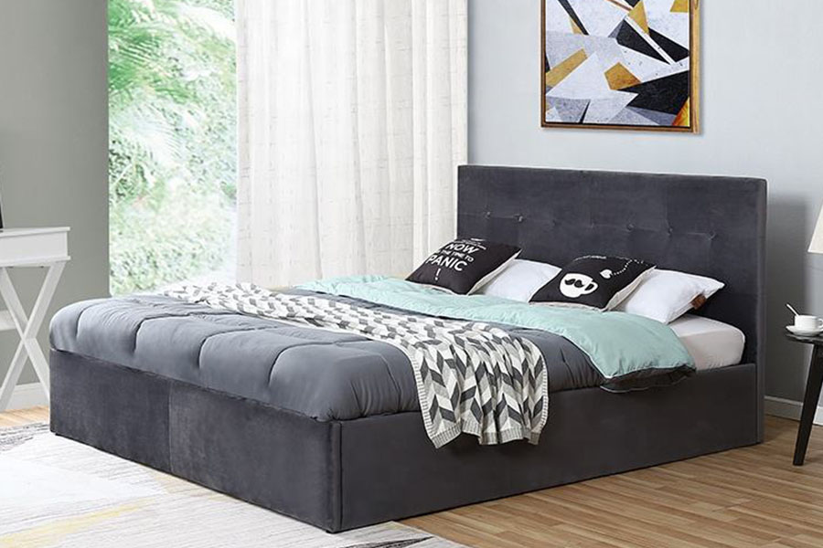 1407G Ardaitheoir Gáis Velvet Oibríocht Solúbtha Stóráil Adhmaid Fráma Leaba Upholstered