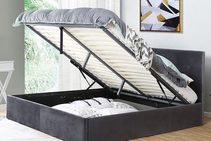 1407G Ardaitheoir Gáis Velvet Oibríocht Solúbtha Stóráil Adhmaid Fráma Leaba Upholstered