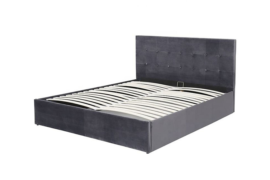 1407G Ardaitheoir Gáis Velvet Oibríocht Solúbtha Stóráil Adhmaid Fráma Leaba Upholstered