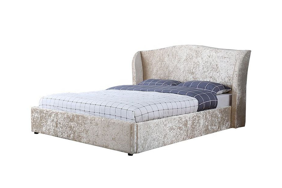 1320G Champagne-Velvet Oisrí-Críochnaigh Ottoman Fráma Leaba Stórála Upholstered