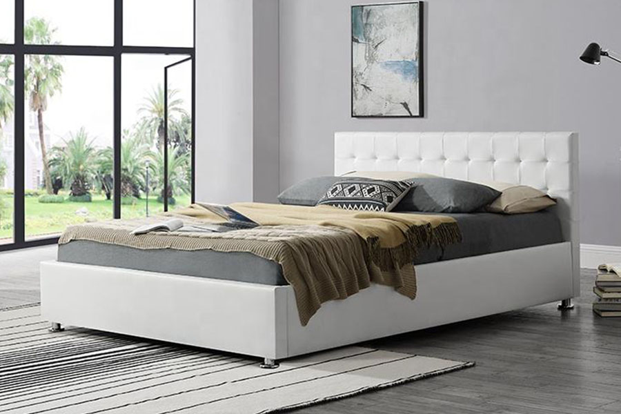 1405G Leathar Faux-PU Dubh Dhíon Ottoman Fráma Leaba Stórála Upholstered
