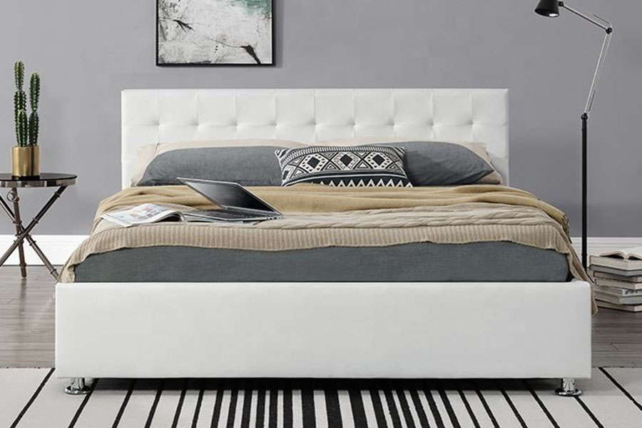 1405G Leathar Faux-PU Dubh Dhíon Ottoman Fráma Leaba Stórála Upholstered