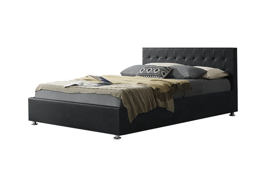 1405G Leathar Faux-PU Dubh Dhíon Ottoman Fráma Leaba Stórála Upholstered