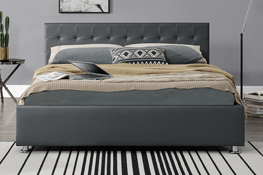1405G Leathar Faux-PU Dubh Dhíon Ottoman Fráma Leaba Stórála Upholstered