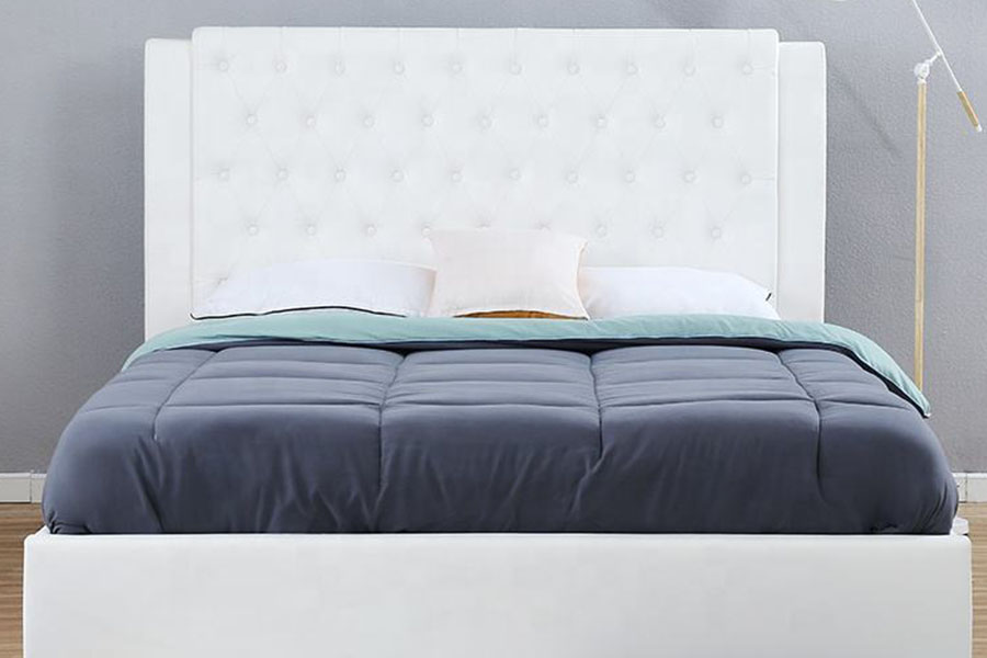 1398G Fráma Adhmaid Ardaitheoir Gáis Bán-Leathar Fráma Leaba Stórála Mórdhíola Upholstered