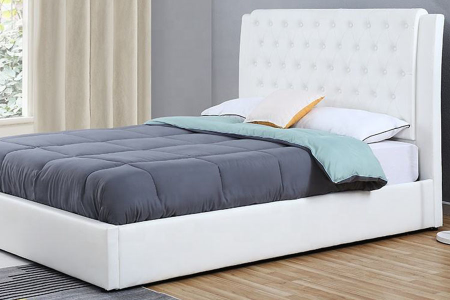1398G Fráma Adhmaid Ardaitheoir Gáis Bán-Leathar Fráma Leaba Stórála Mórdhíola Upholstered