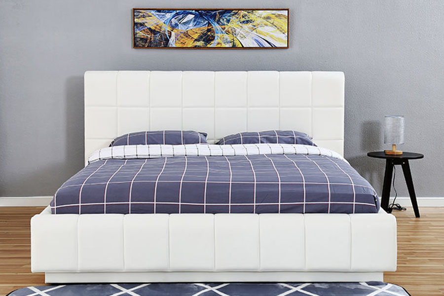 1305G Trí Thaobh Stóráil Leathar Bán-PU faoi stiúir Fráma Leaba Leaba Upholstered