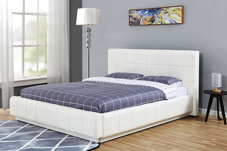 1305G Trí Thaobh Stóráil Leathar Bán-PU faoi stiúir Fráma Leaba Leaba Upholstered