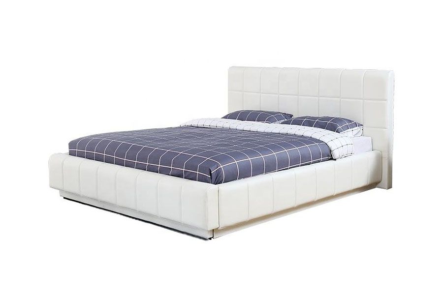 1305G Trí Thaobh Stóráil Leathar Bán-PU faoi stiúir Fráma Leaba Leaba Upholstered