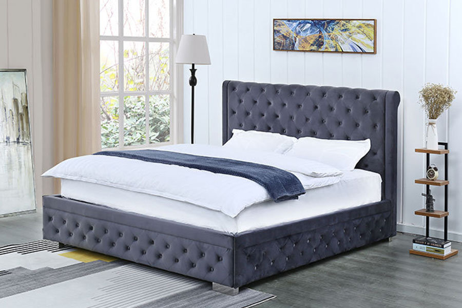 Fráma Leaba Stórála Uasteorainneacha 1293G Plush-Velvet Soladach-Wood Ottoman