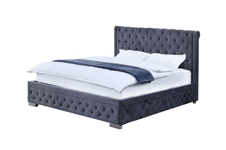 Fráma Leaba Stórála Uasteorainneacha 1293G Plush-Velvet Soladach-Wood Ottoman