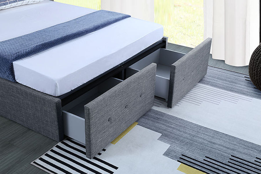 1326DG Gáis-Ardaithe Painéal-Stíl Fabraic Banríona Stórála Tarraiceán Fráma Leaba Upholstered