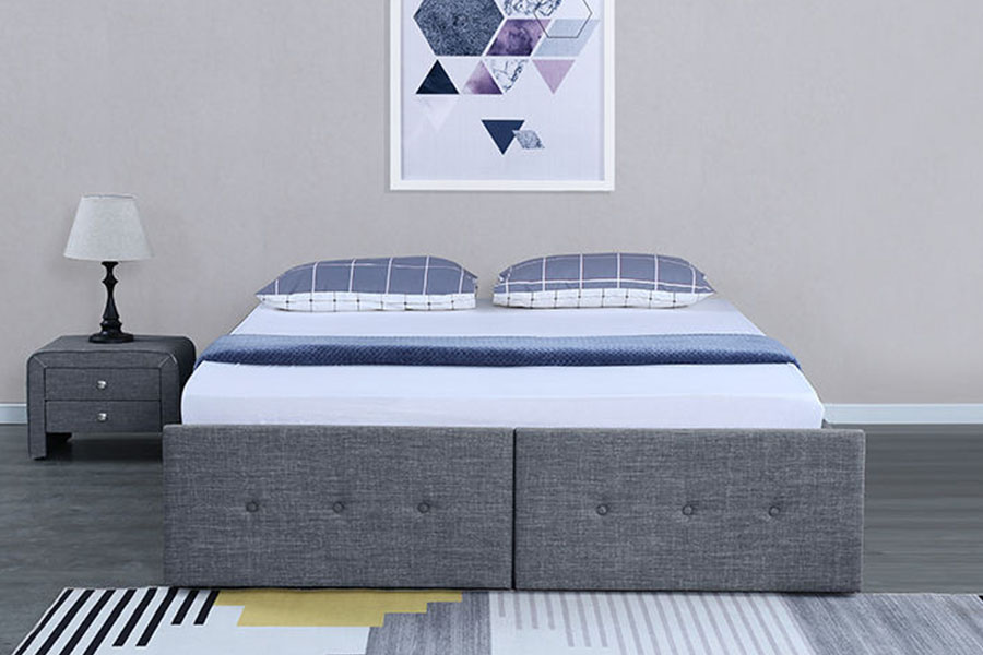 1326DG Gáis-Ardaithe Painéal-Stíl Fabraic Banríona Stórála Tarraiceán Fráma Leaba Upholstered