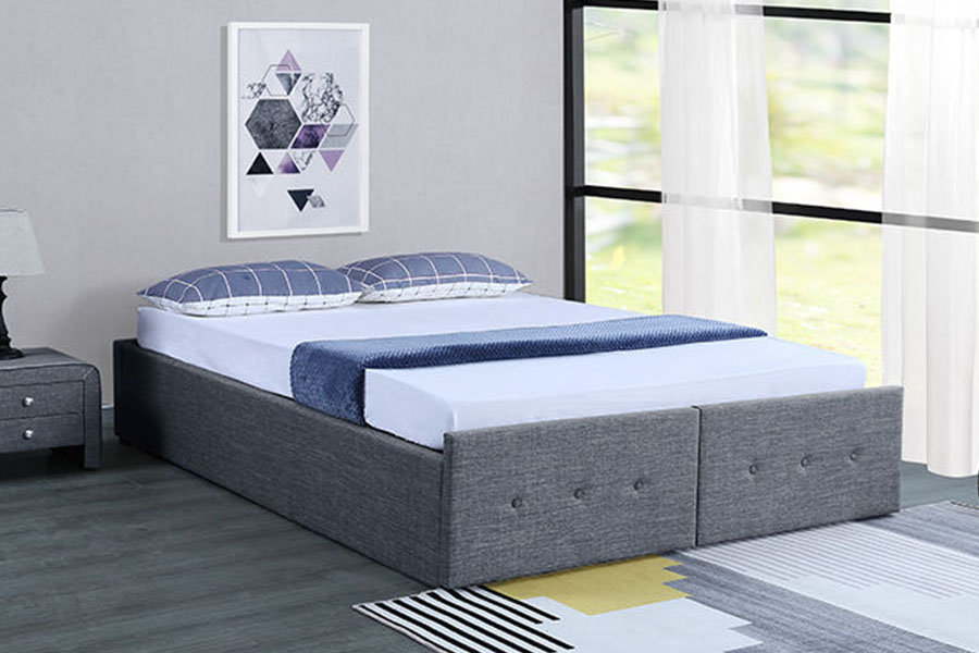 1326DG Gáis-Ardaithe Painéal-Stíl Fabraic Banríona Stórála Tarraiceán Fráma Leaba Upholstered