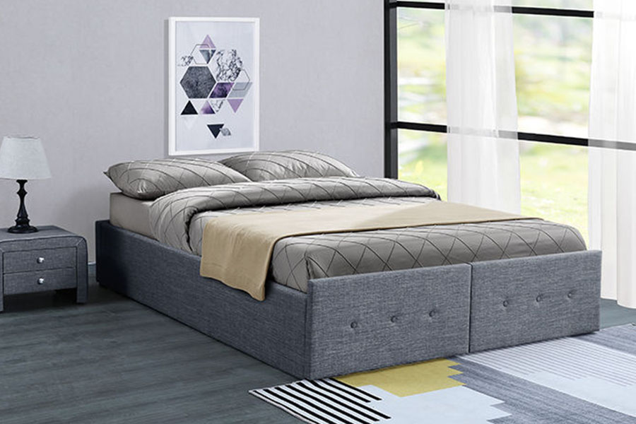 1326DG Gáis-Ardaithe Painéal-Stíl Fabraic Banríona Stórála Tarraiceán Fráma Leaba Upholstered